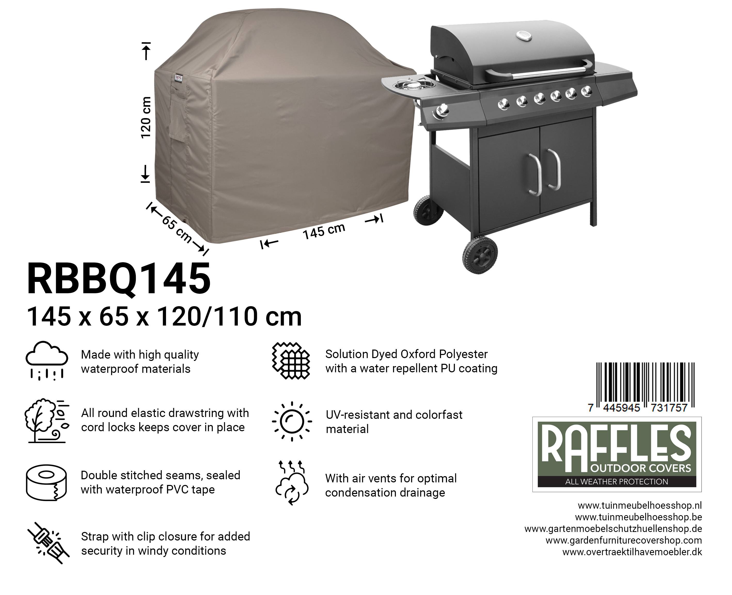 Grillabdeckung 145 x 65 H: 120/110 cm