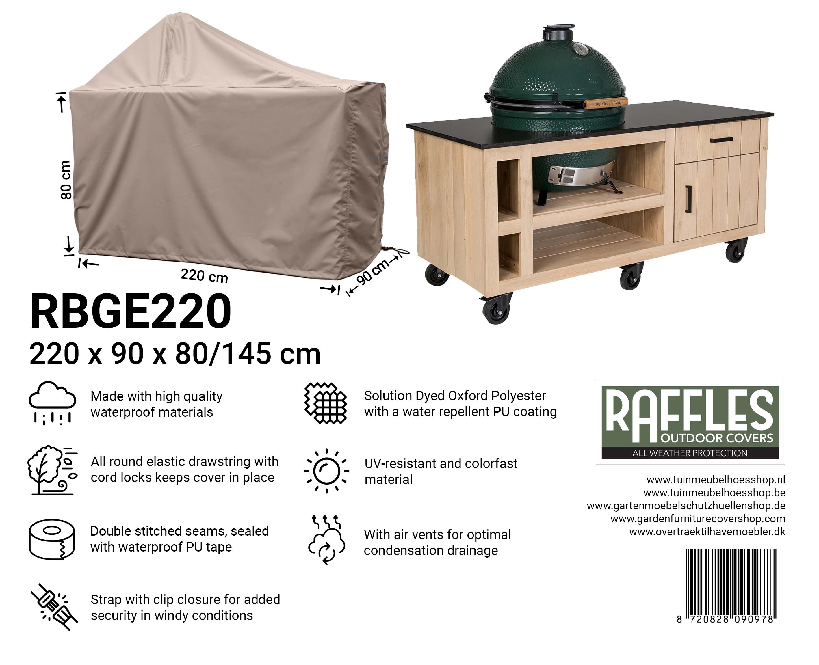 Schutzhülle für Big Green Egg plus Tisch 220 x 90 H: 145 / 80 cm
