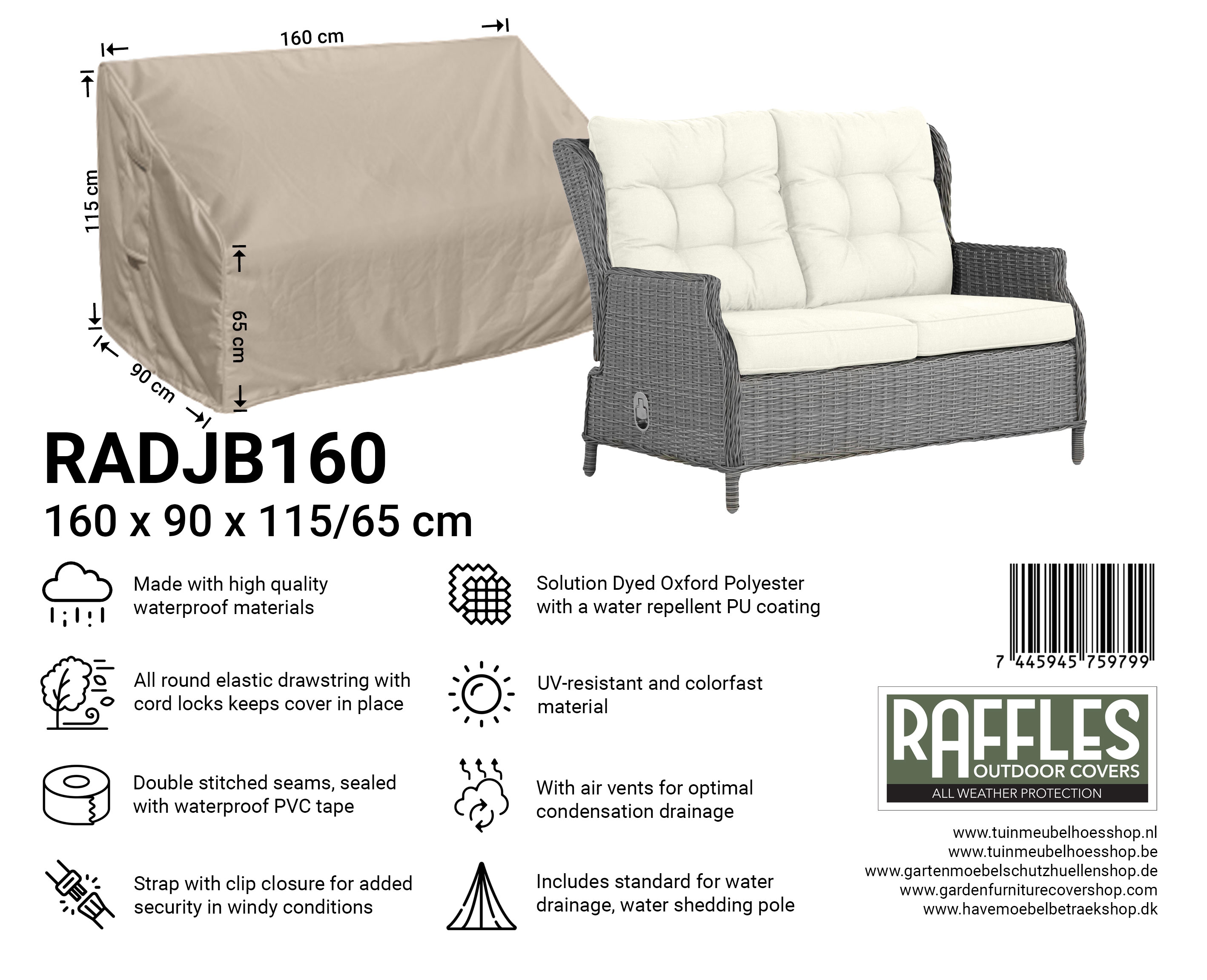 Schutzhülle für Lounge Sofa mit hoher Rückenlehne 160 x 90 H: 115/65 cm