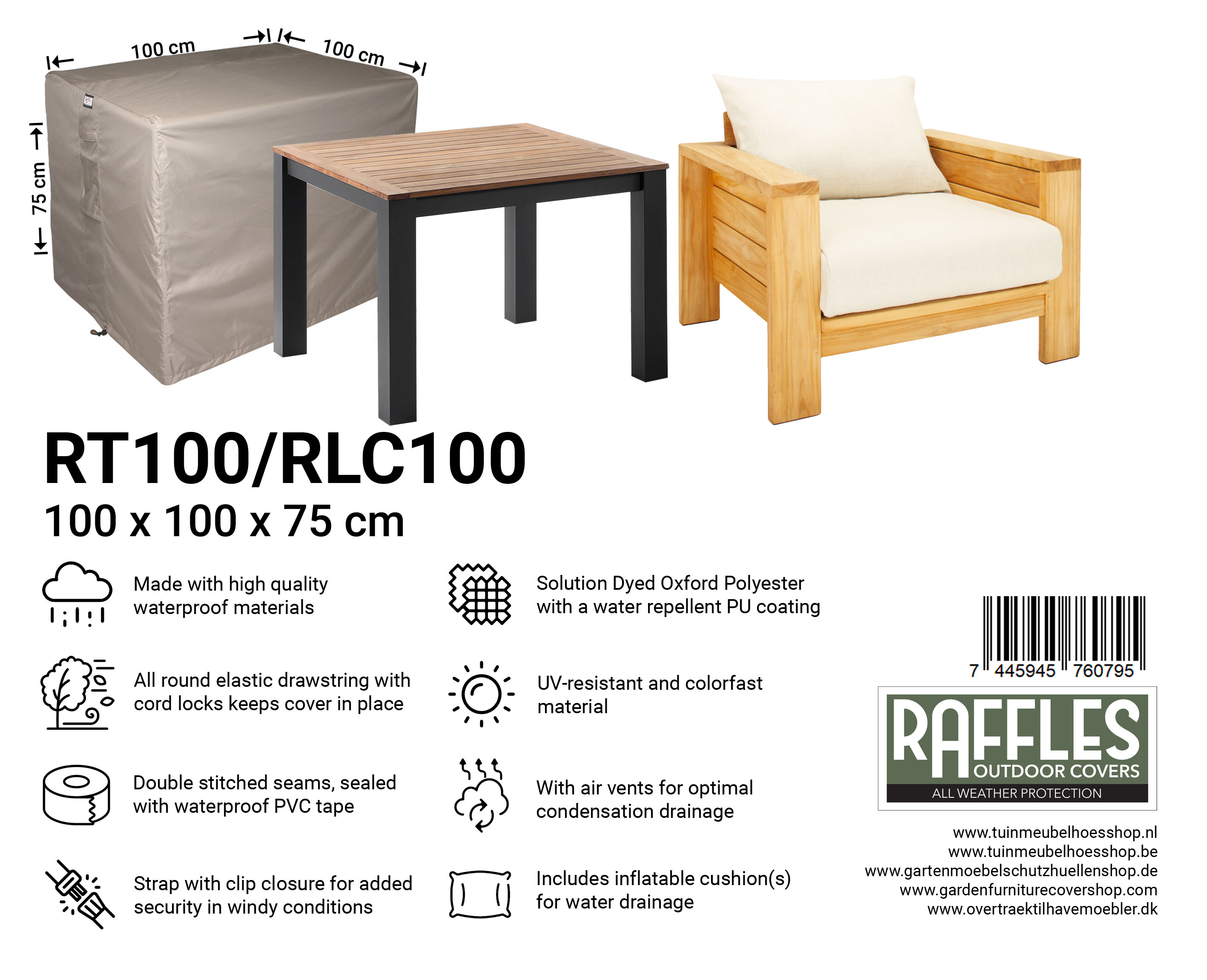 RT100/RLC100 hoes voor tuintafel/lounge stoel 100 x 100 H: 75 cm