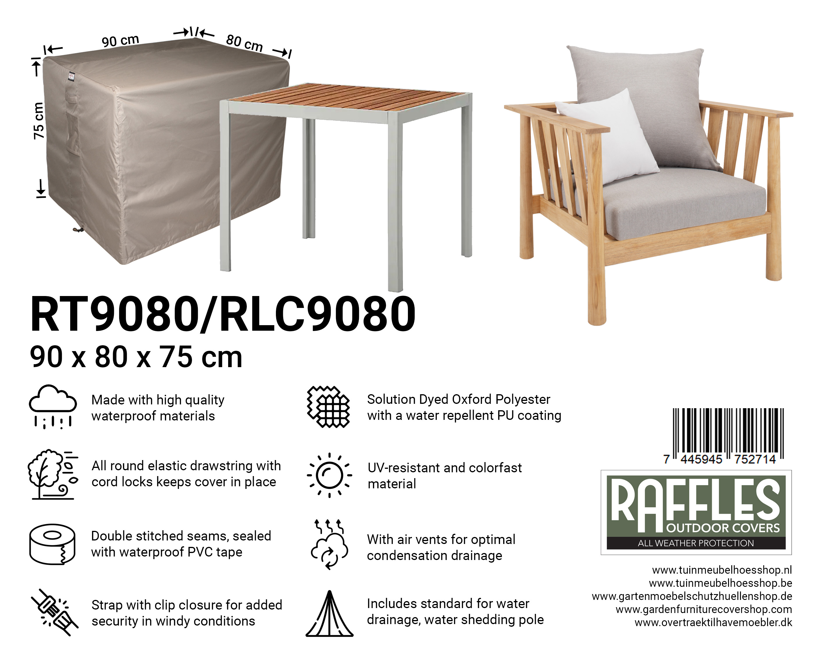 RLC9080/RLC9080  loungestoel/tuintafel hoes 90 x 80 H: 75 cm