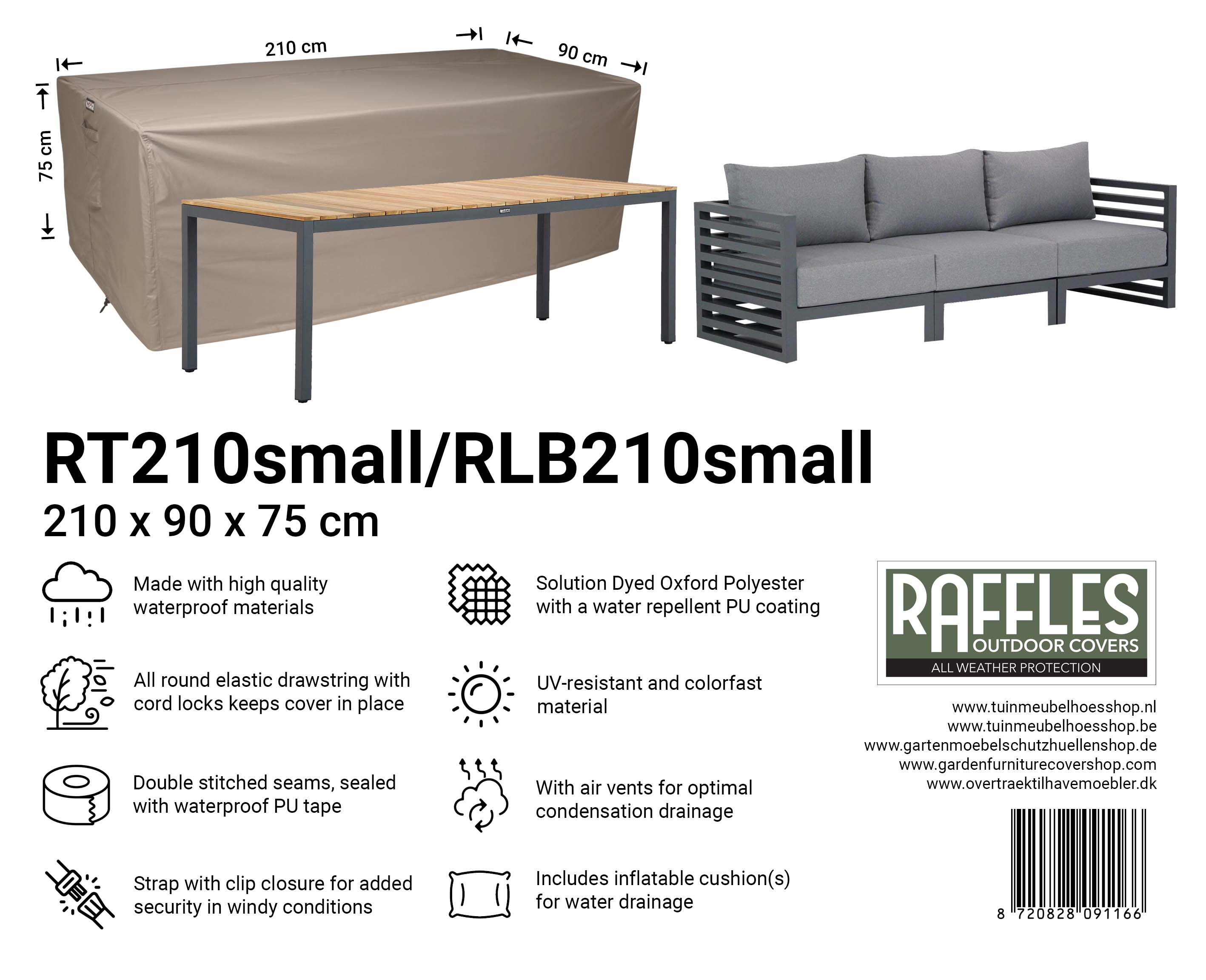 RT210small-RLB210small_8720828091166-8720828091173 Schutzhülle Lounge Sofa 210 x 90 H: 75 cm