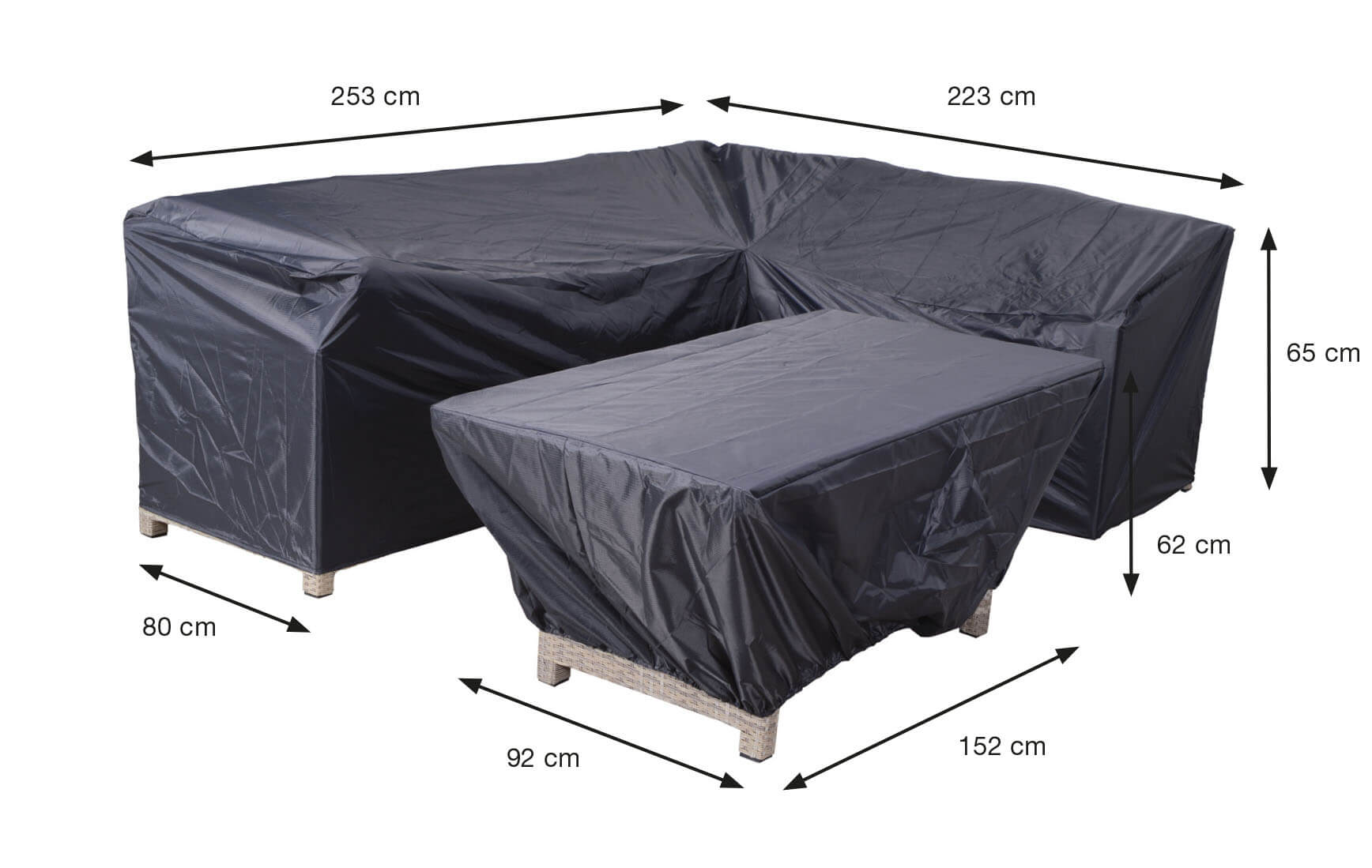 Schutzhülle für Lounge-dining Ecksofa und Tisch 253 x 223 x 80 H:65 cm