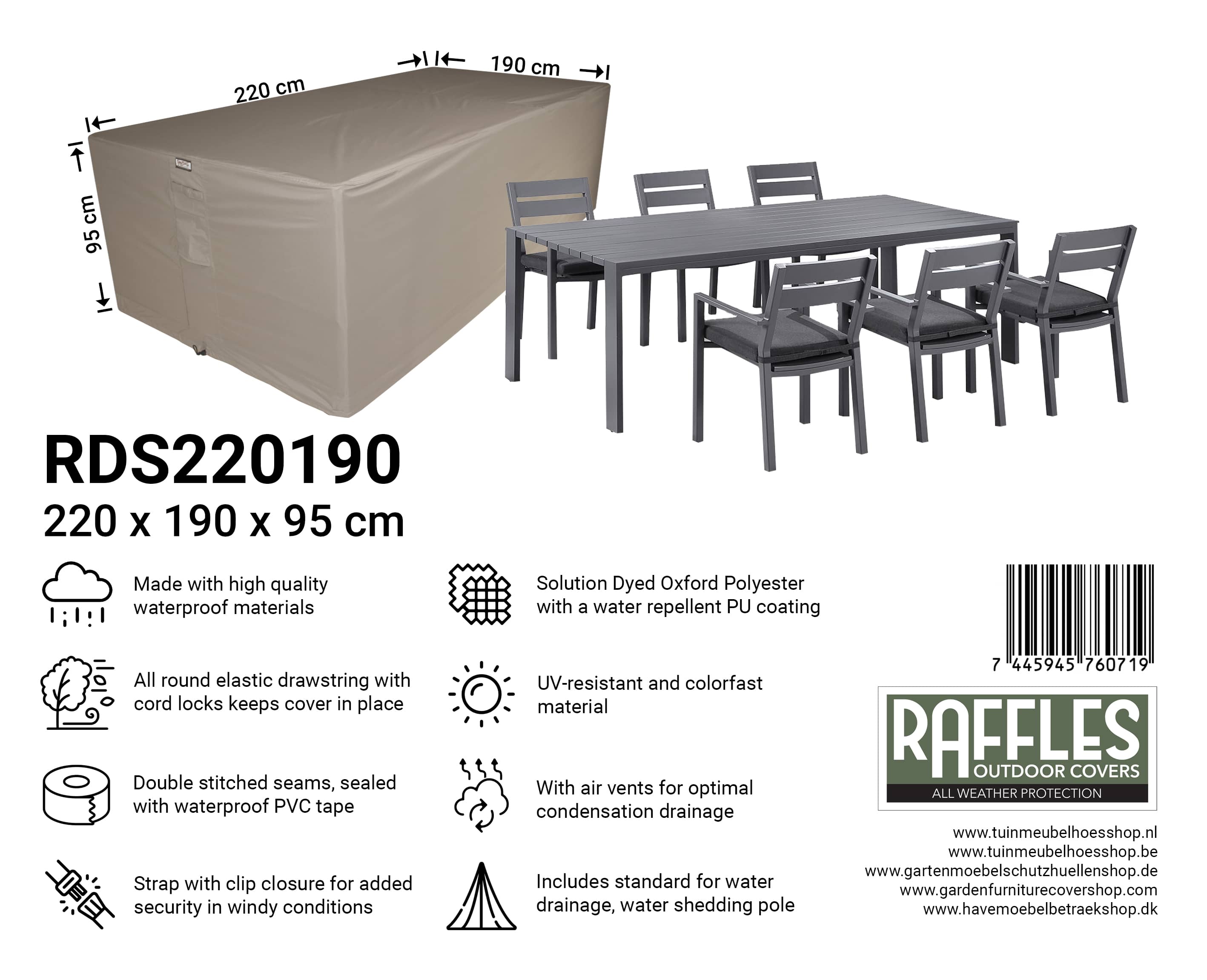 RDS220190pe8XuL7c1fskD Abdeckplane Gartenmöbel 220 x 190 H: 95 cm