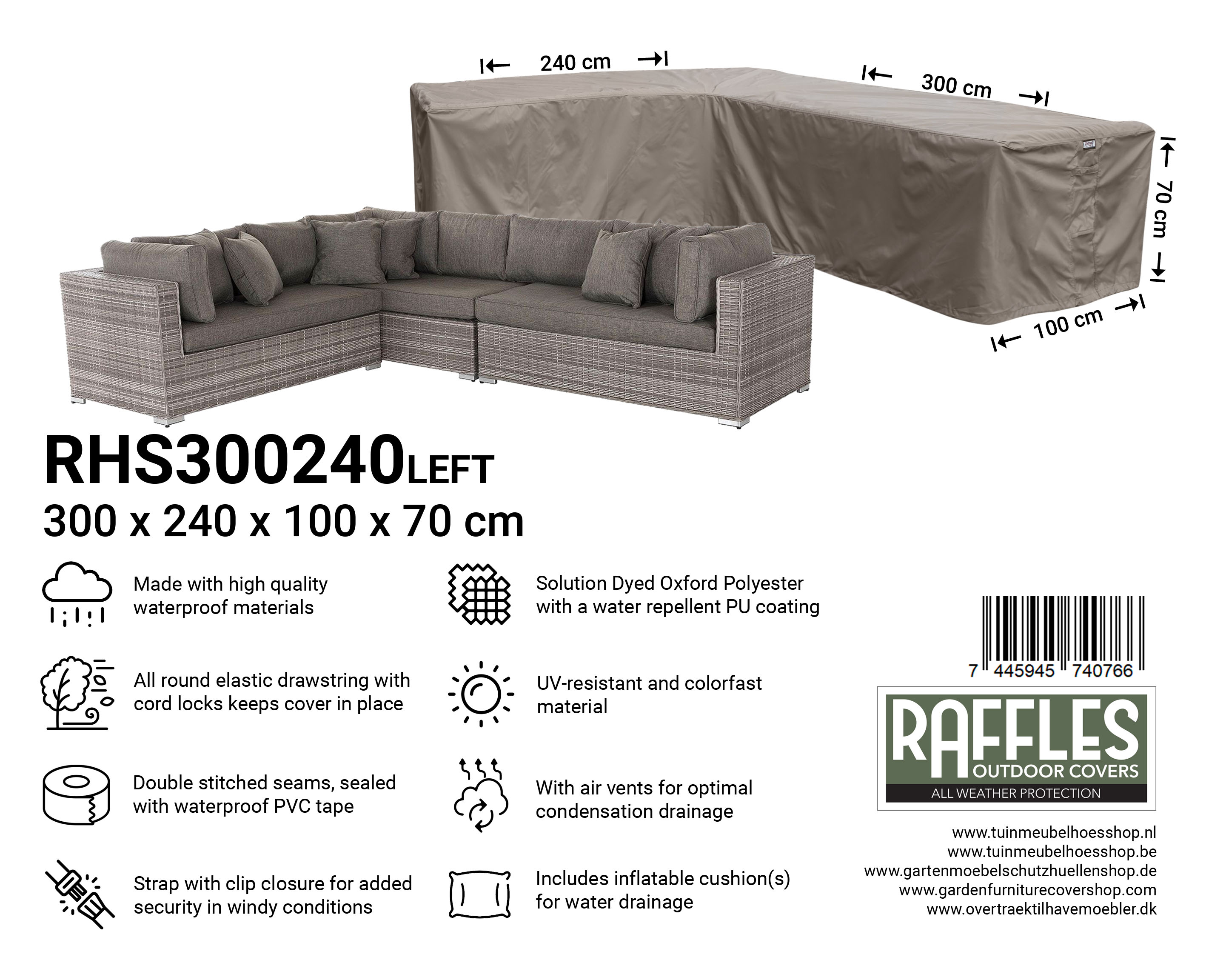 Abdeckung für Lounge Eckset 300 x 240 x 100 H: 70 cm
