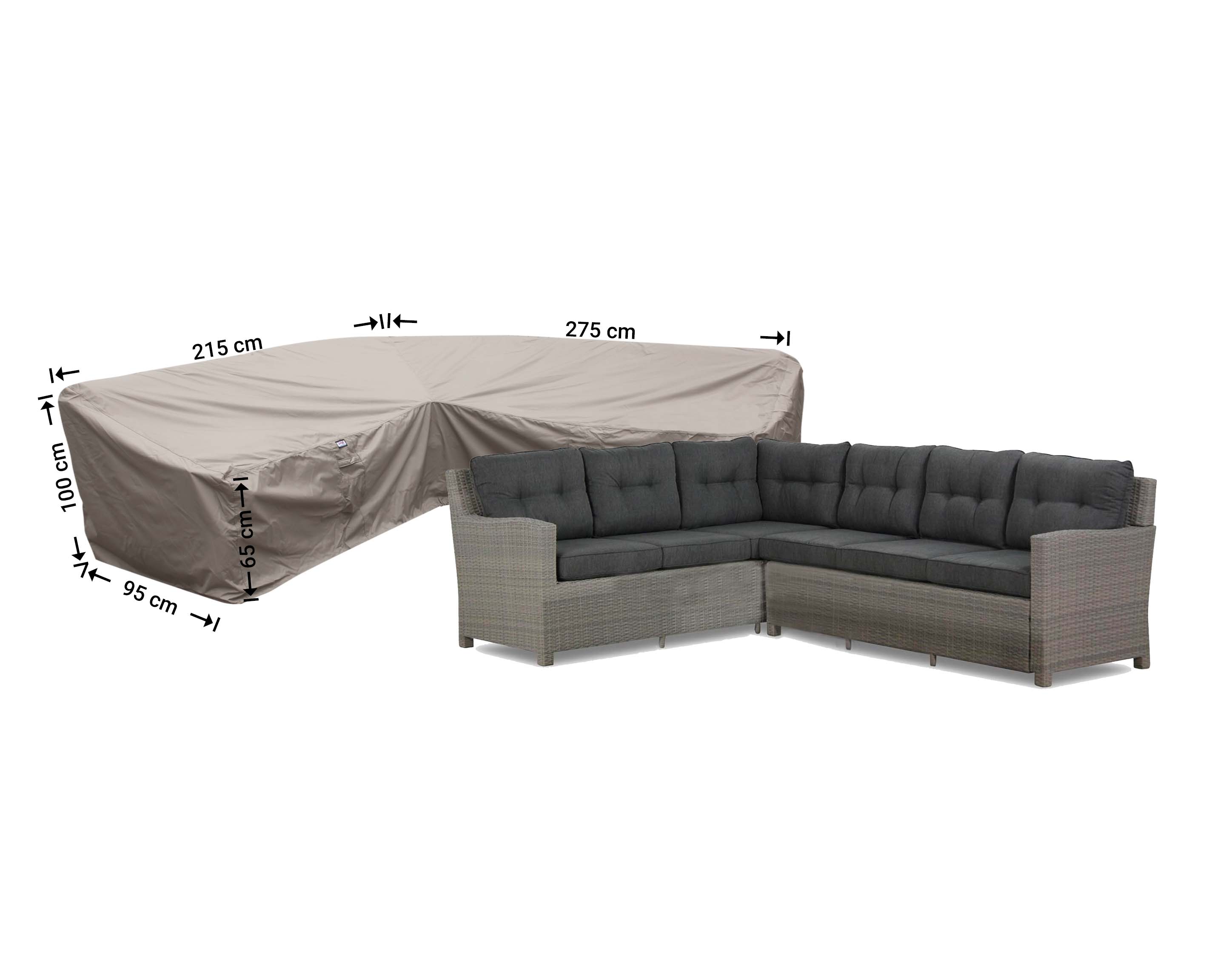 RDLHS275215left_bank-hoes Loungemöbel Abdeckhaube für L-Form 275 x 215 x 95 H: 100/65 cm