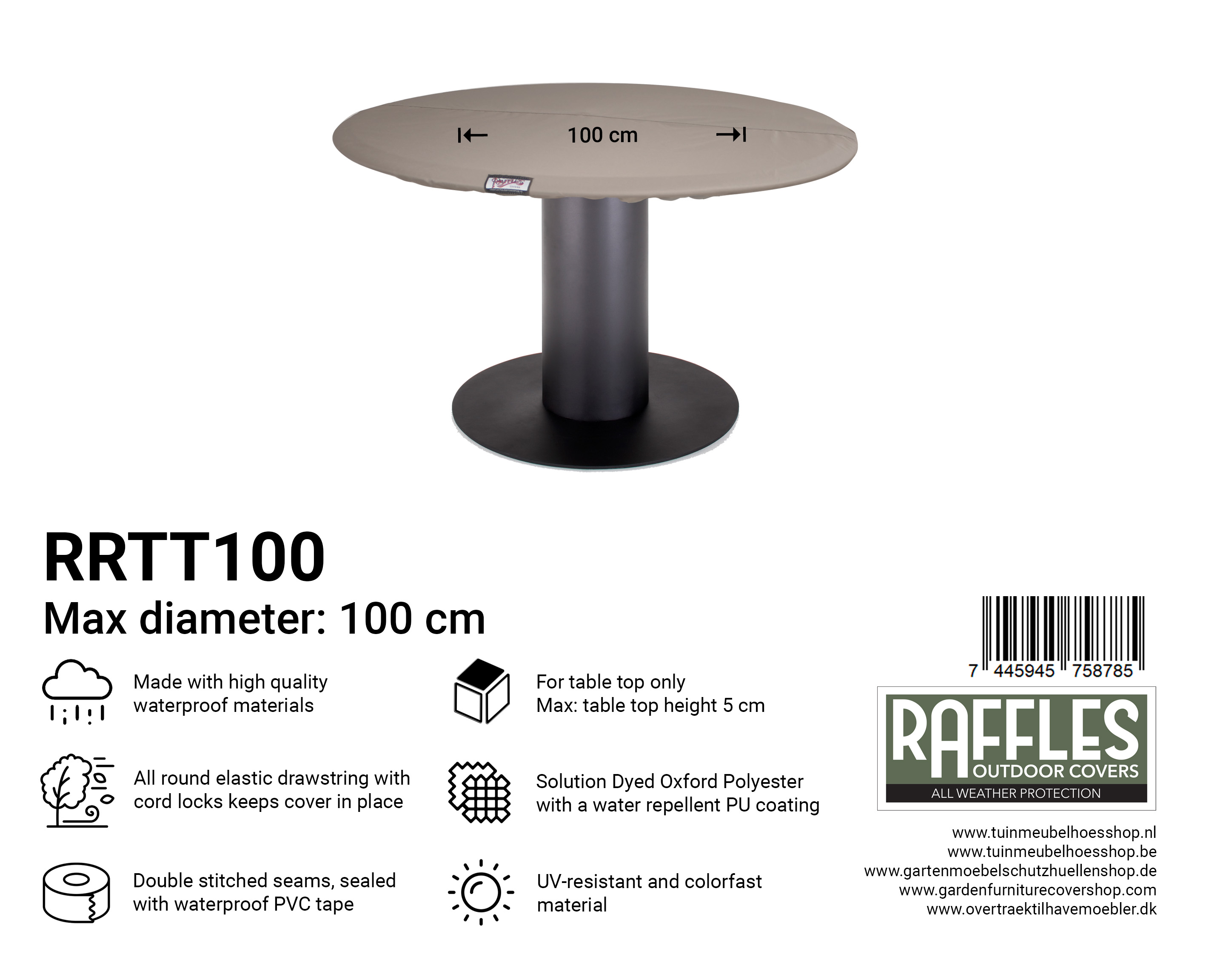 RRTT100 hoes ronde tafelblad 100 cm