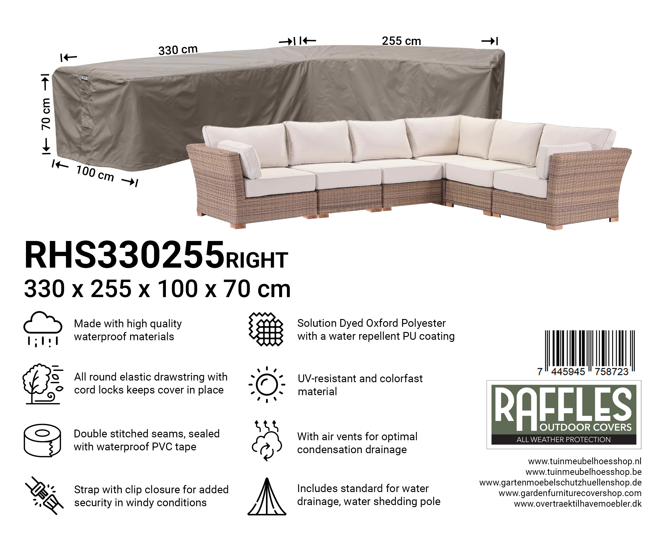 RHS330255right_7445945758723 RHS330255right Grote lounge hoekbank hoes 330 x 255 x 100 H: 70 cm