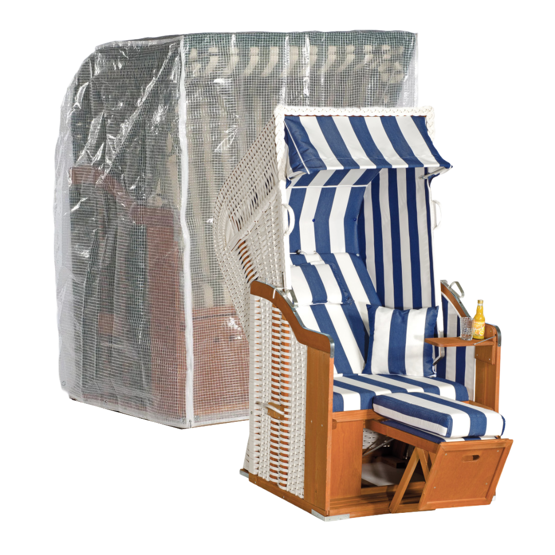strandkorb-schutzhulle-13 Sonnenpartner 100 x 110 H: 156 cm transparente Abdeckhaube für Strandkörbe