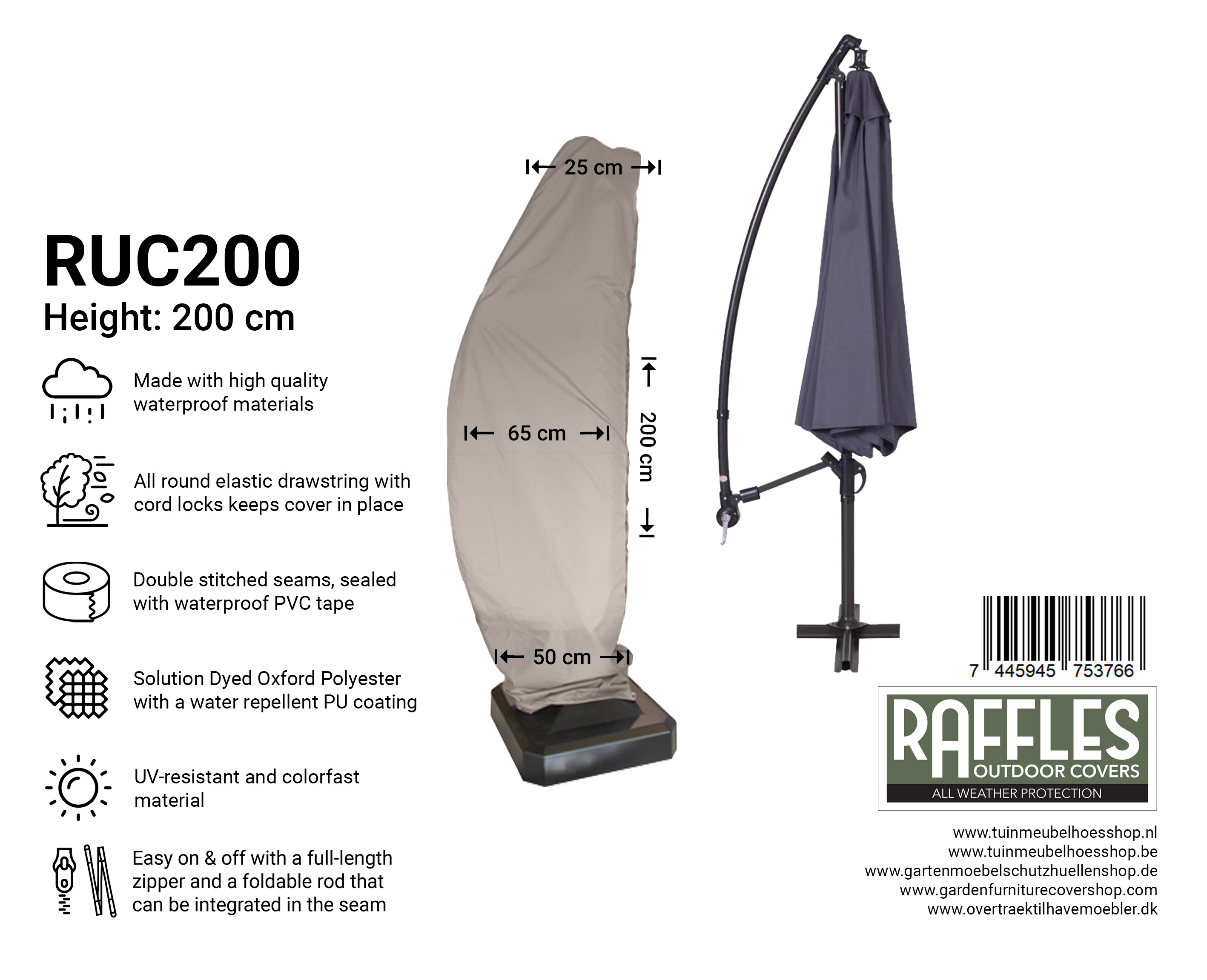 RUC200 beschermhoes zweef parasol H: 200 cm
