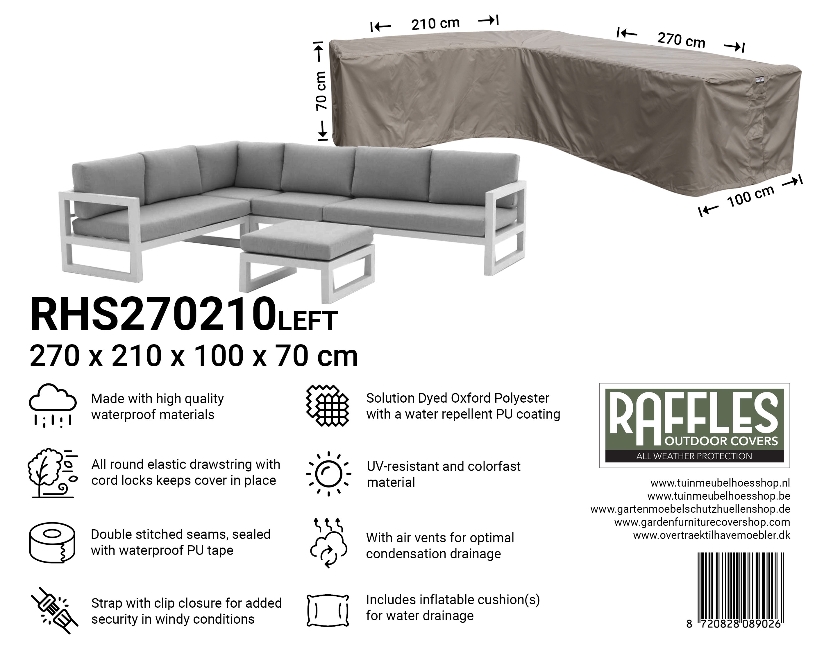 Schutzhülle für Eck Lounge Sofa 270 x 210 x 100 H: 70 cm Schutzhülle für Eck Lounge Sofa 270 x 210 x 100 H: 70 cm