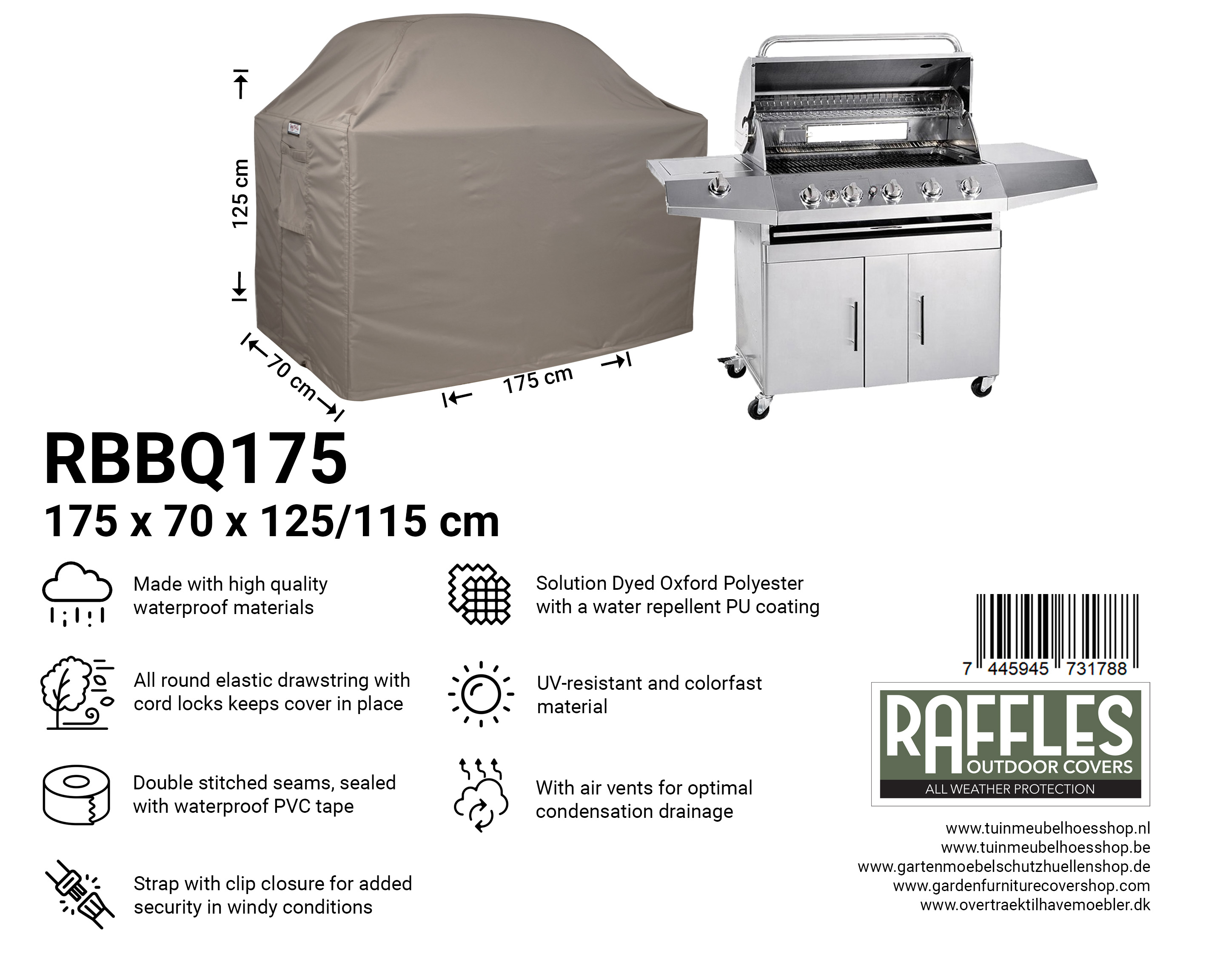 RBBQ175_7445945731788 Gasgrill-Abdeckung 175 x 70 H: 125/115 cm