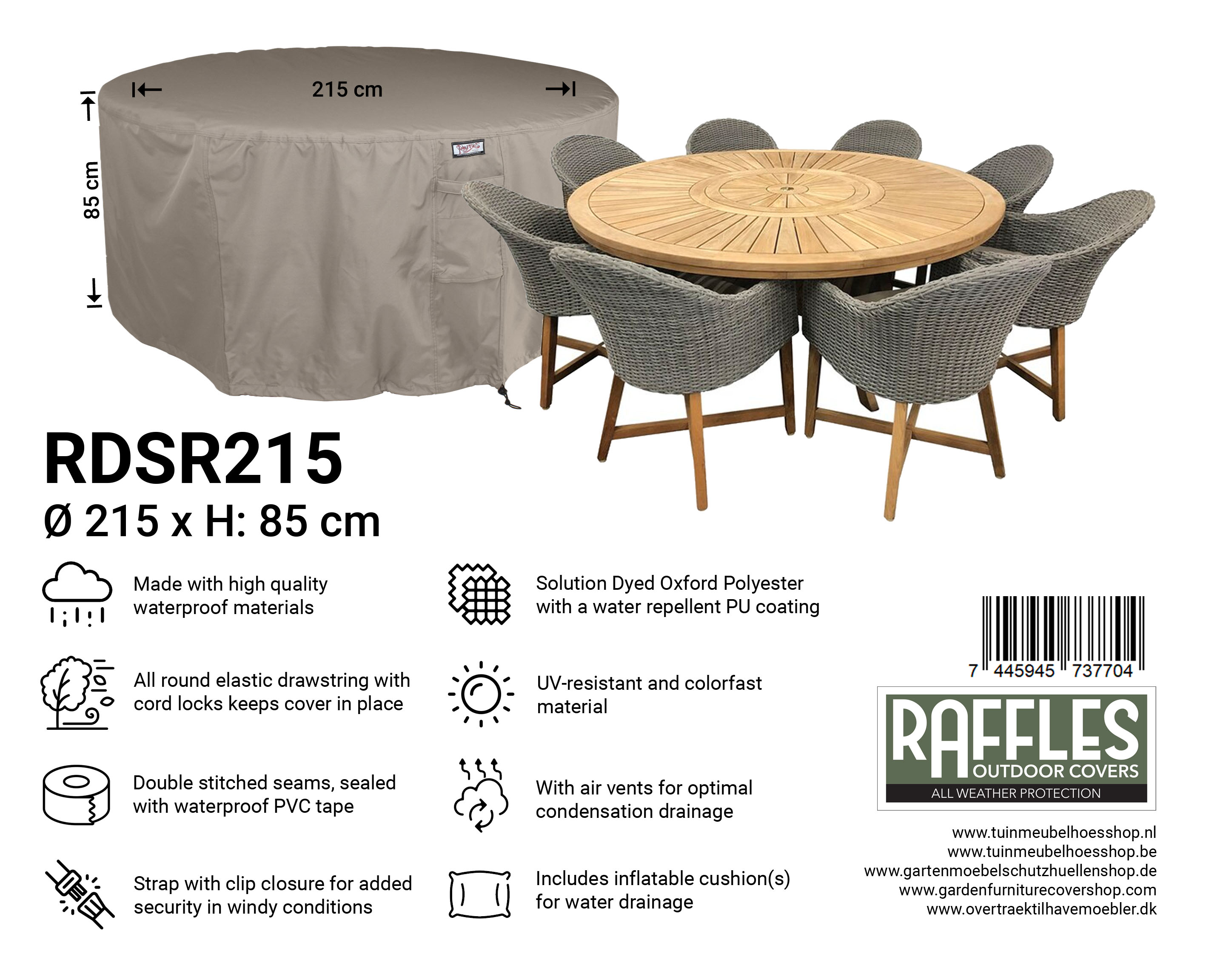 RDSR215_7445945737704yzBJnxC9DsCoF Abdeckhaube für runder Tisch mit Gartenstühle Ø 215 H: 85 cm