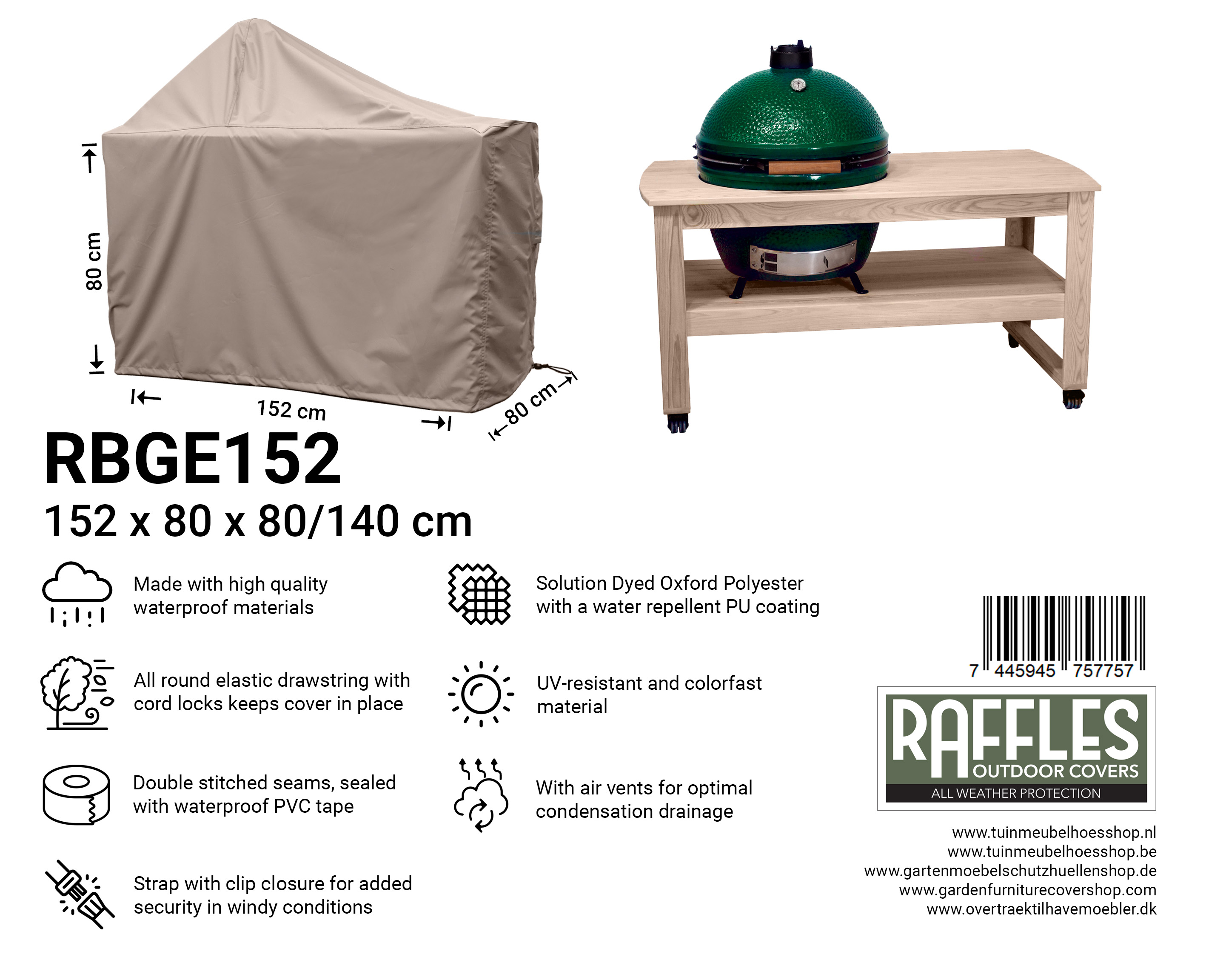 RBGE152_7445945757757 Abdeckung für Green Egg BBQ 152 x 80 cm