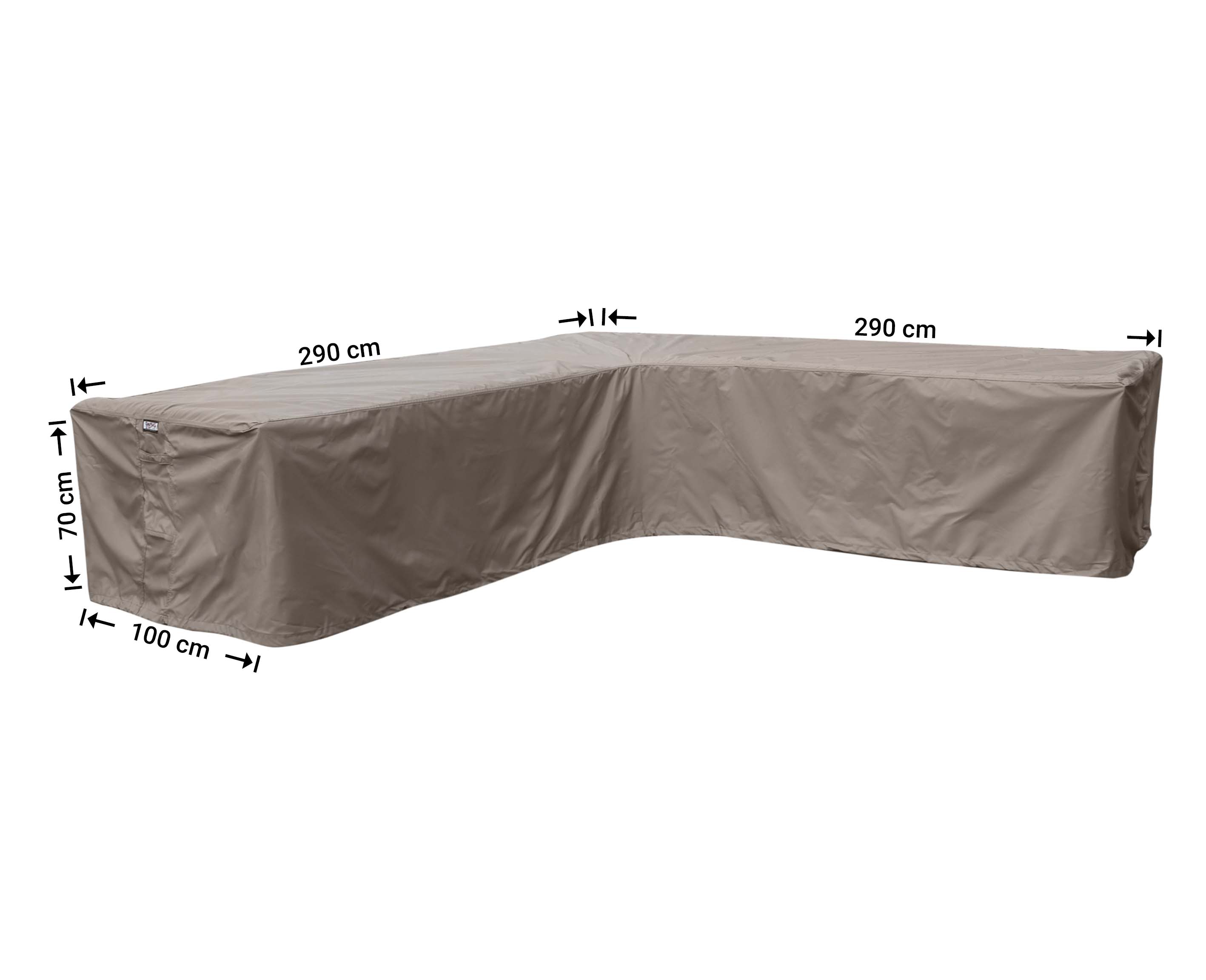 RHS290_hoes-afmetingen Schutzhülle Lounge L-Form 290 x 290 x 100 H: 70 cm