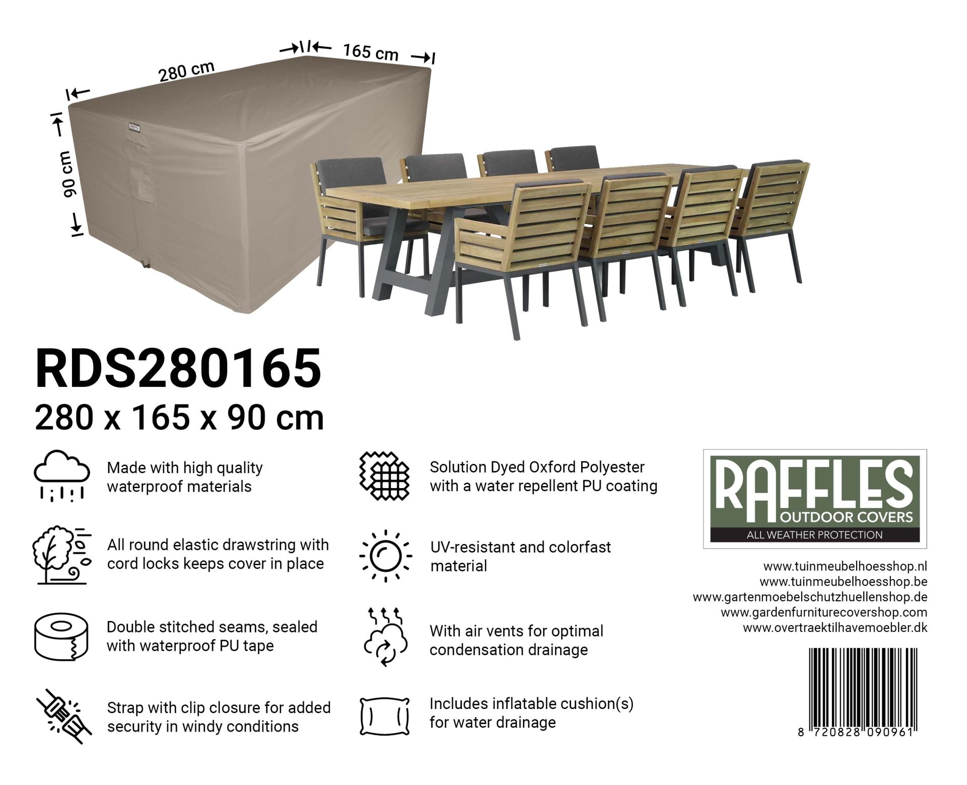 Schutzhülle XL für 280 cm Tisch und 8 große Gartenstühle